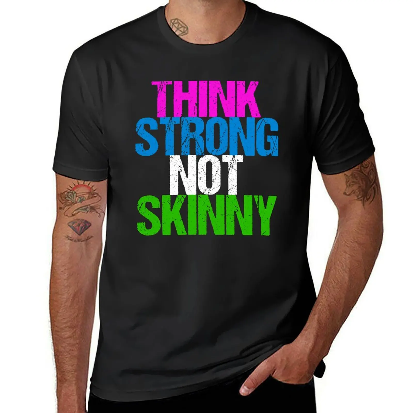 Think Strong Not Skinny T-Shirt plus size tops Short sleeve tee men workout shirt