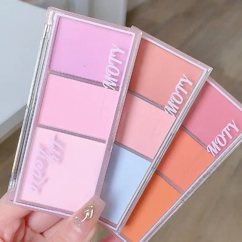 Piękna 3-kolorowa paleta róży Różowy Taro Fioletowy róż do policzków Paleta do makijażu twarzy Mashed Potato Texture Matte Highlight Powder Blush