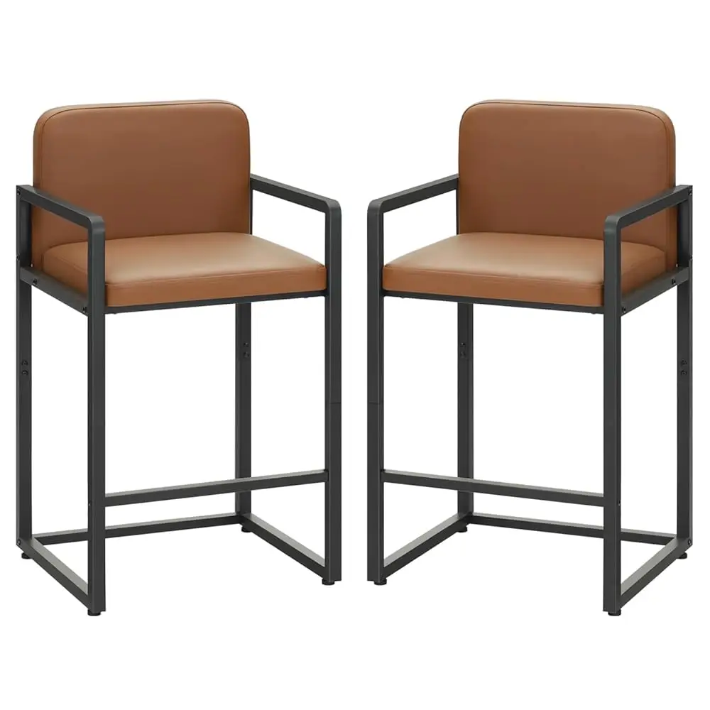 

Bar Stools Set Of 2, 26"" Counter Height Bar Stools With Pu Upholstered, Breakfast Stools With Armrest And Footrest, For