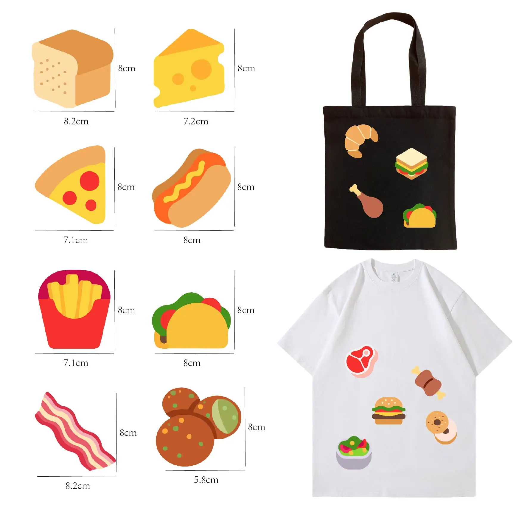 29pcs/set 8cm Painted Food Bun Hamburger Chicken Leg DIY Iron Heat Transfer Sticker Clothes Hot Decal Washable T-shirt Printing