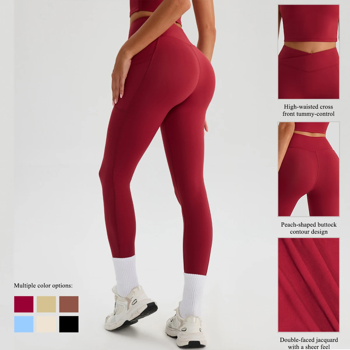 

Quick-Dry Pocket Women's Fitness Pants Woman Autumn Crossed Waist Yoga Pants Pilates Gym Running Workout Leggings for Female