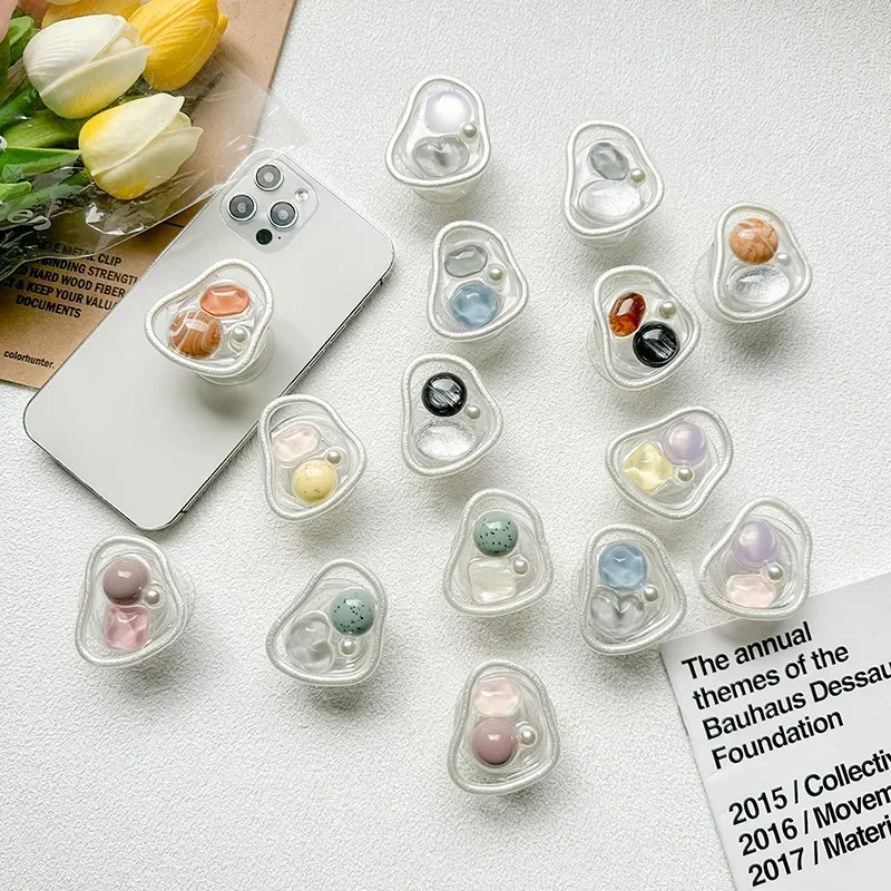 الكورية لطيف الاكريليك INS اللؤلؤ الرخام حامل هاتف Griptok دعم آيفون سامسونج قبضة توك للطي إصبع جيب المقبس حامل