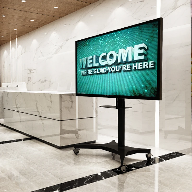 Ergonomic TV Lifting Bracket Cart Single Motor White Mobile TV Stand Automatic TV Trolley with Remote Controller