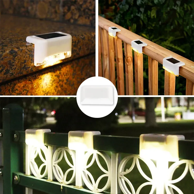 Warm witte LED Solar Step Lamp Path Trap Outdoor Tuinverlichting Waterdichte balkonlichtdecoratie voor Patio Trapheklicht