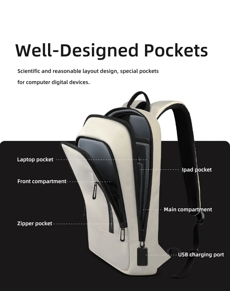 HK Hochwertiger Rucksack 15,6-Zoll-Laptop-Tasche Herren-Business-Pendler-Rucksack Wasserdichtes Oxford-Gewebe Leichte Reisetasche – Detail 4