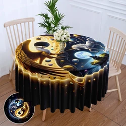 1pc Tai Chi Yin Yang Sun Moon Circular Table Cloth with Eagle Unicorn Pattern Waterproof Colored Table Set Classic Dragon Picnic