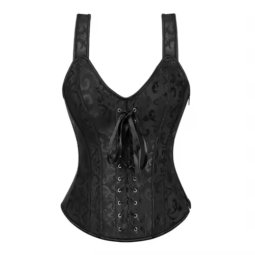 Women Corset with Straps Black Overbust Corset Plus Size Floral Jacquard Corset Zipper Top Gothic Steampunk Corset Bustier - Image 9