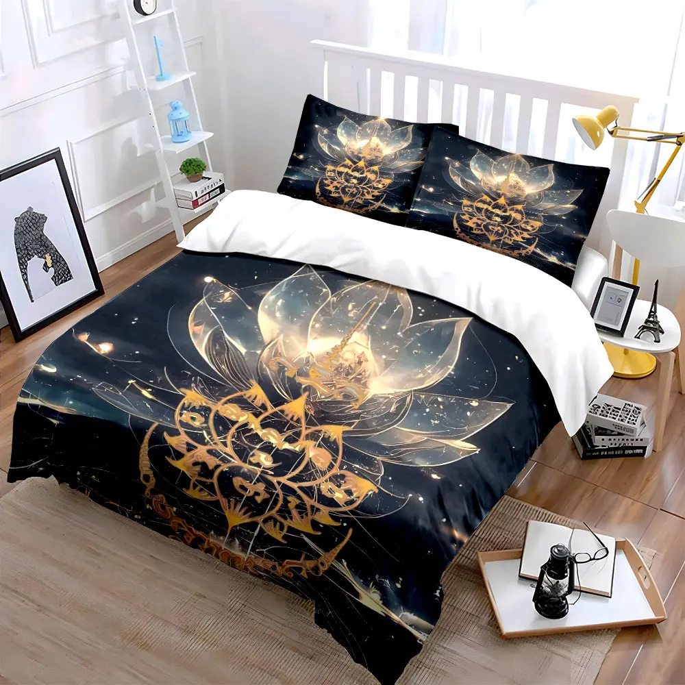 Luxury Lotus Decor Set Bedding Set with 1 Duvet Cover 2 Pillowcases Single Double King Queen, Gift