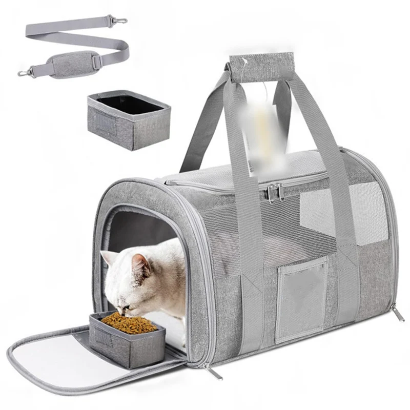 New in Foldable Pet Bag Travel Handbag One Shoulder Portable Small Medium-sized 3 Side Windows Solid Nylon Cloth Cat Pet Bags