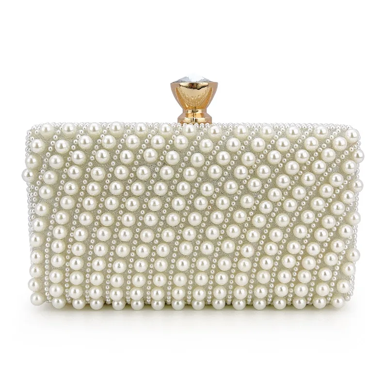 Elegant Pearl Clutch Handbag For Prom Party Lady Evening Bag Beaded Underarm Shoulder Bag Glitter Gentle Women Top-Handle Purse