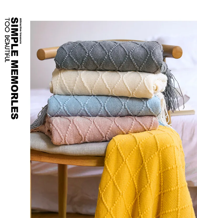 Knitted Blanket Sofa Cover Throw Tassel Lightweight Blanket Office Air Conditioning Bay Window Blanket Summer Nap Couch