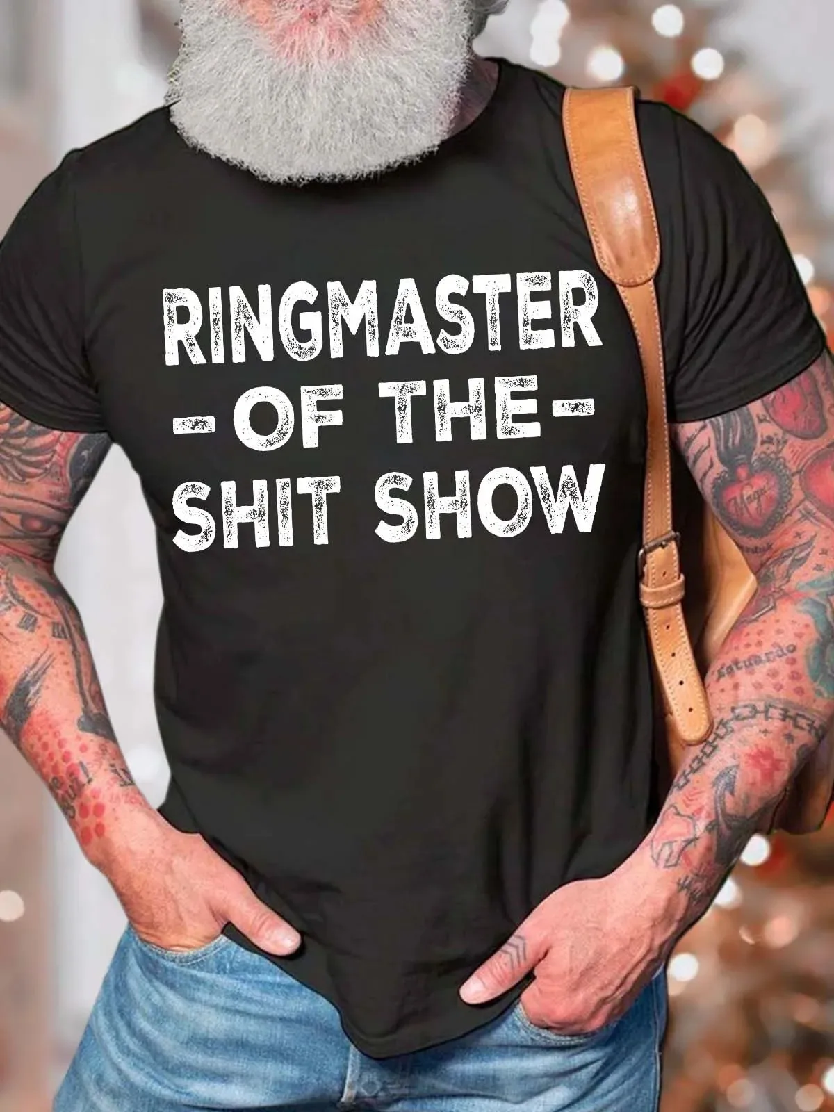 

Мужская повседневная футболка Ringmaster Of The Shit Show с круглым вырезом и буквами обычного кроя