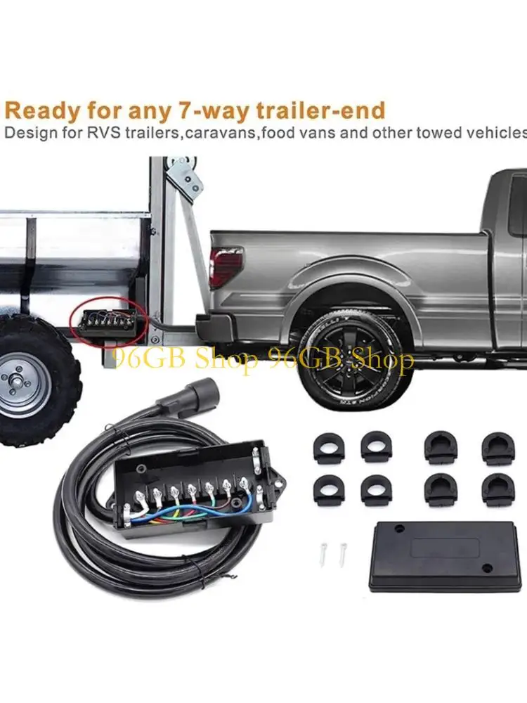 96GB Reliable 7 Wire Trailer Cable with Junction Box 8ft for Various Towing Uses