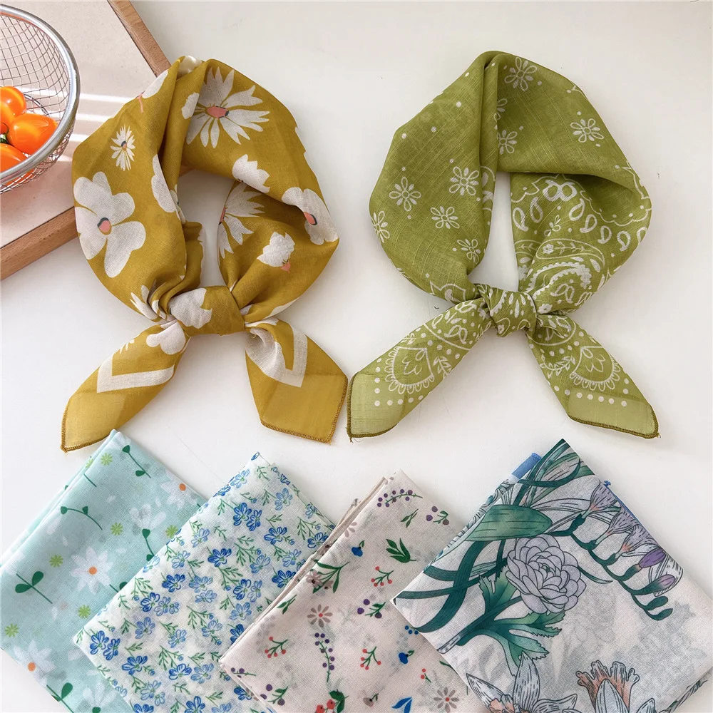 58 cm Damen Baumwolle Leinen Taschentuch Halstücher Frauen Quadratische Wraps Frische Bandana Kopf Schals Kleines Halstuch Tasche Schal