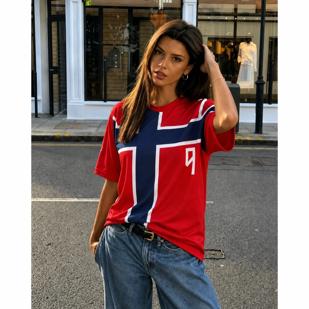 SUMMER Haaland 9 Norway Soccer Jersey Norwegian Flag Cross Print Dual-sided Breathable Quick-dry Fabric Crew Neck Unisex Short