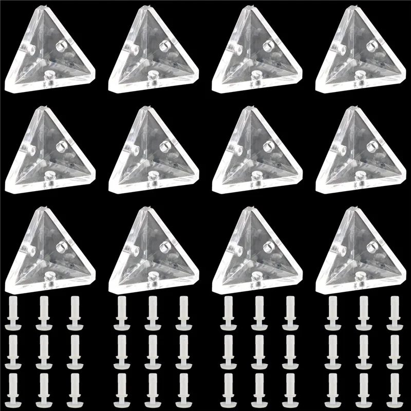 New 12Pcs Acrylic Corner Brackets with Semitransparent Screws Clear 3-Hole Right Angle Joint Brace Brackets
