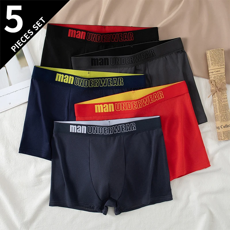 5/10 Pack Men's Underwear Solid Color Youth Quick Drying Breathable Comfortable Casual Sports Plus Size Flat Corner Pants Trendy