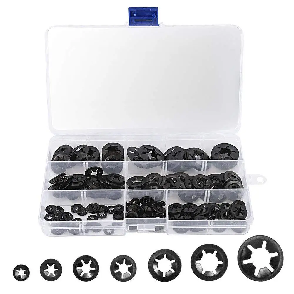 

260Pcs M3 M4 M5M6M8M10M12 Push-in Lock Washers Metal Quick Star Locking Fasteners Plum Type Bearing Clip Retaining Ring Star Nut