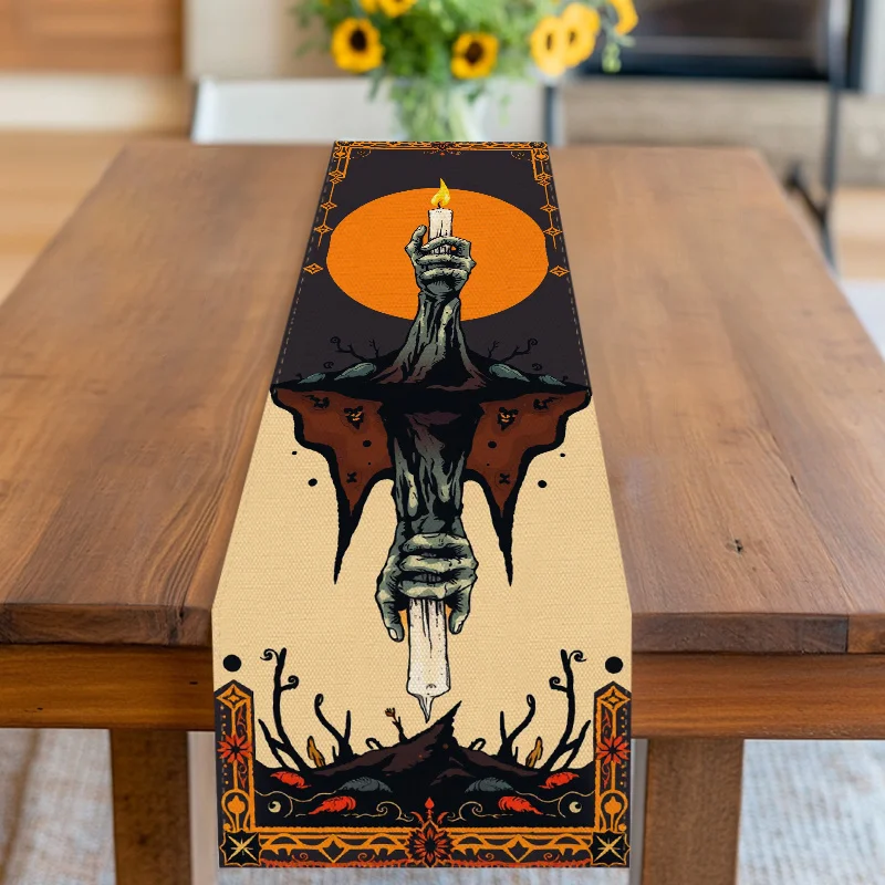 

1Pc Halloween Themed Table Flag with Weird Handheld Candle Design, Suitable for Party, Restaurant, Home, Market, Holiday Decoration Scene.
