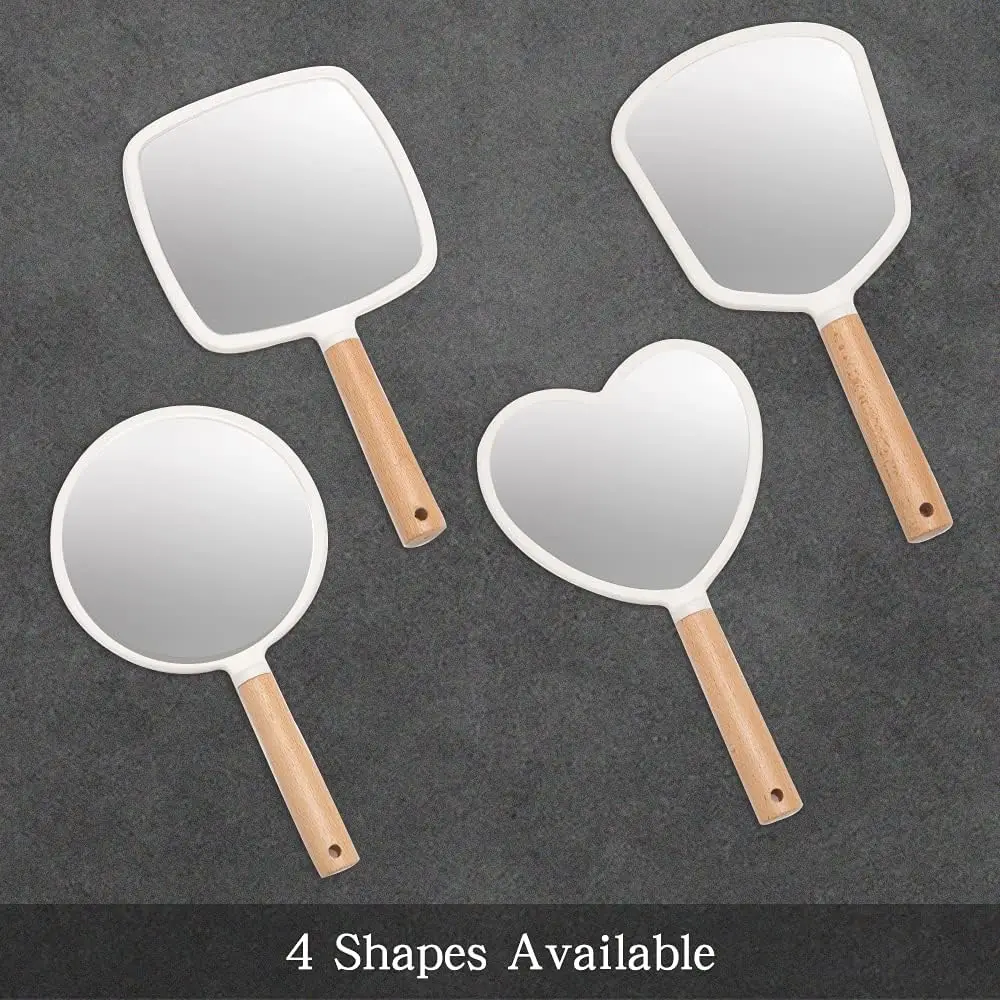 1-delige draagbare spiegel met handvat voor make-up Houten handspiegel voor scheren met gat Hangende draagbare reismake-upspiegel