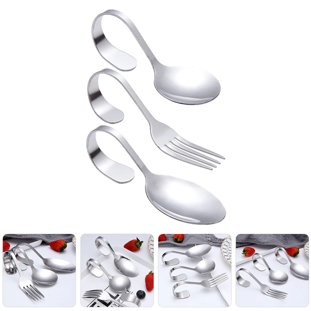 

3 Pcs Seafood Spoon Fork Silverware Spoons Serving Utensils Hook up Stainless Steel Cutlery Soup