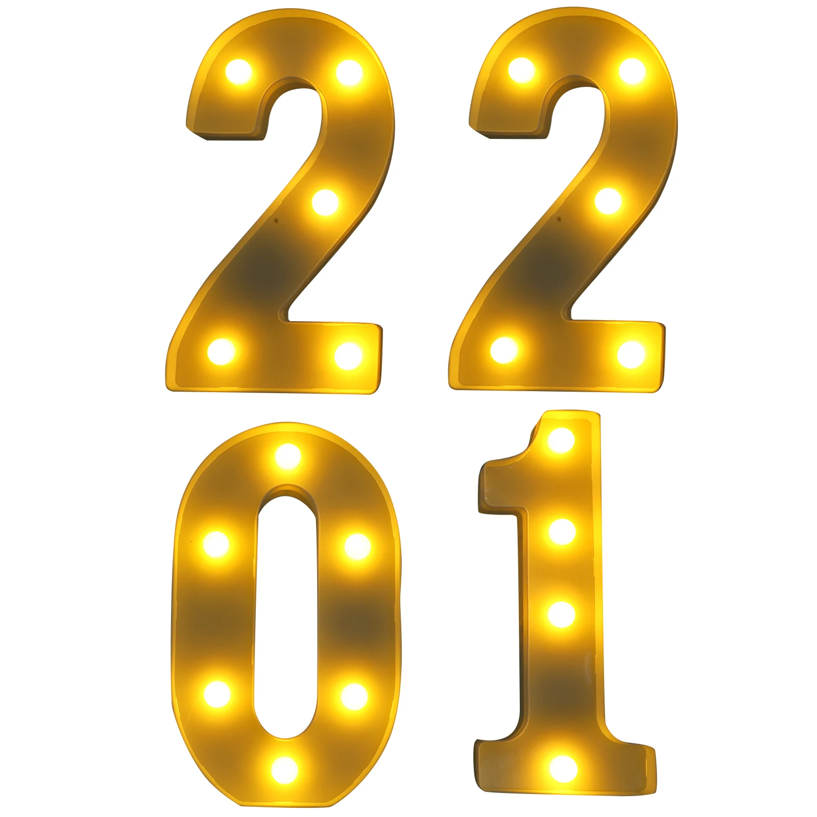 

4pcs Led Number Light 2021 Shape Abs Material Non-Irritating Eye-Friendly For Christmas Party Wedding New Year Decor