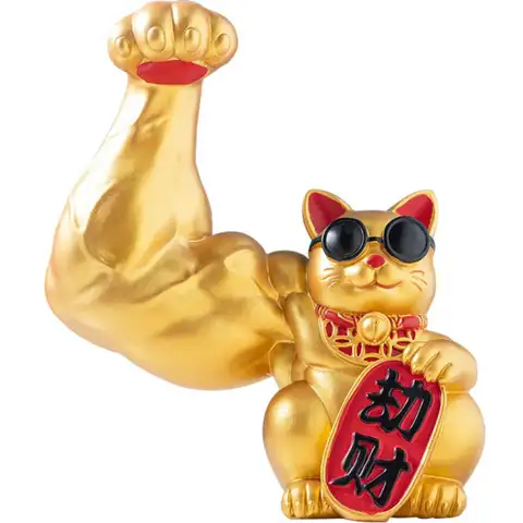 Lucky Cat Statue Powered Muscle Arm Fortune Accessories Welcome Cat Waving Arm Door Interior Living Room Decor Fortune Cat Gift