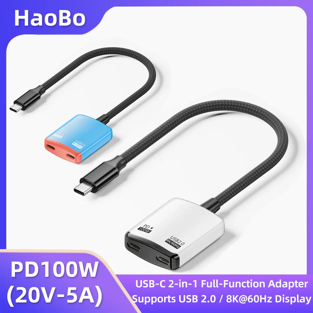 

USB-C адаптер 2-в-1 с полным набором функций, PD 100W, видеовыход 8K@60Hz для Nintendo Switch, ноутбуков, планшетов, телефонов