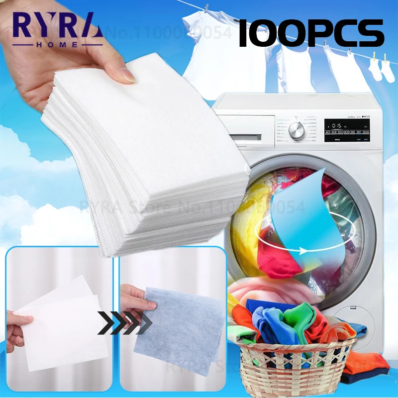 100PCS Washing Machine Use Mixed Dyeing Proof Color Absorption Sheet Anti Dyed Cloth Laundry Papers Color Catcher Grabber Cloth