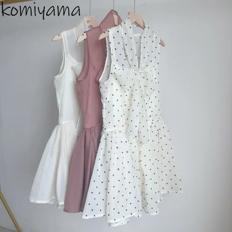 

Gentle A-line Mini Dresses V-neck Lace-up Bow 2025 Vestidos Japanese Sleeveless Dress Sweet Ropa De Mujer Summer New Vestido