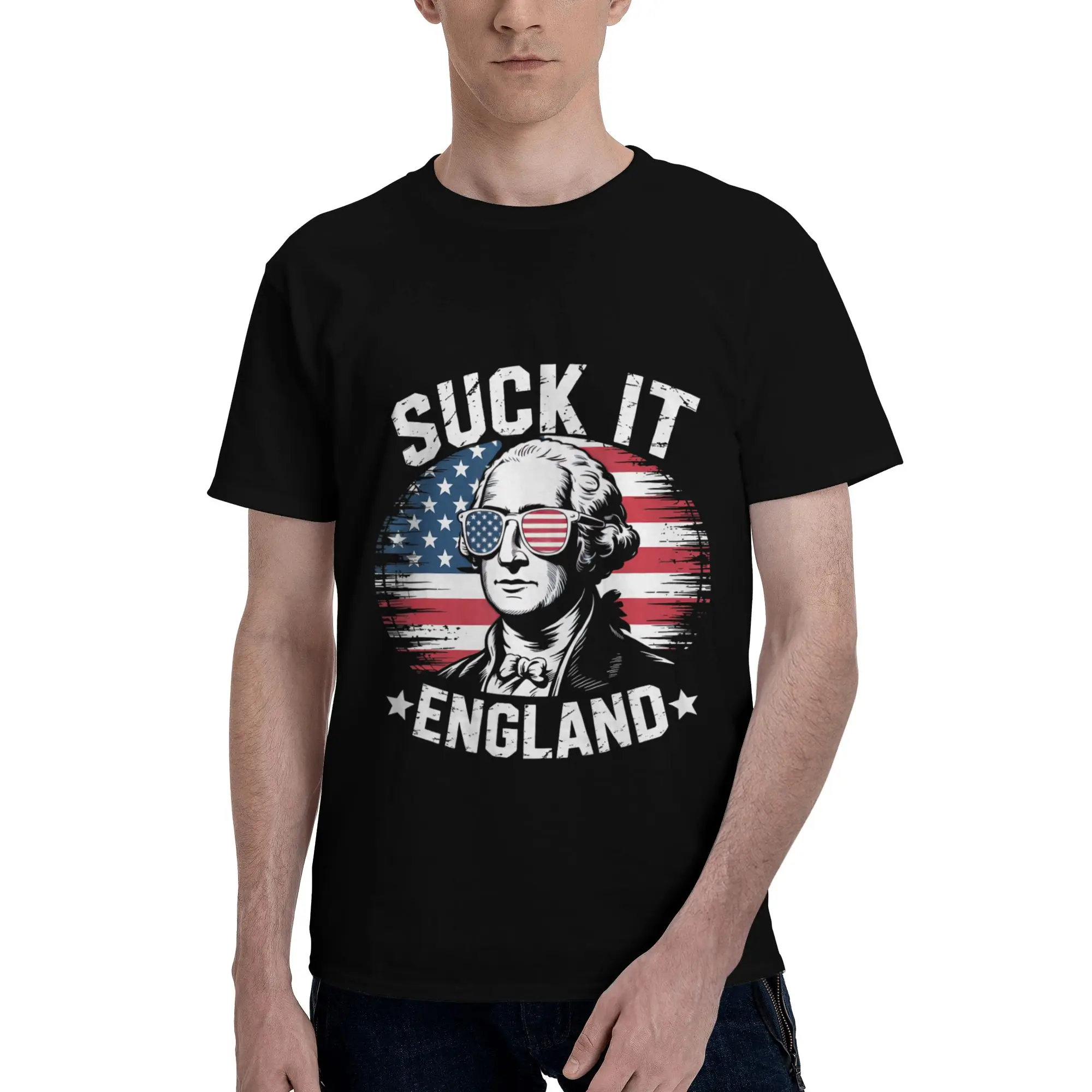 Suck It England 4th of July George Washington Men's T-Shirt Clothes  Creative Tees Short Sleeve fugees Cotton