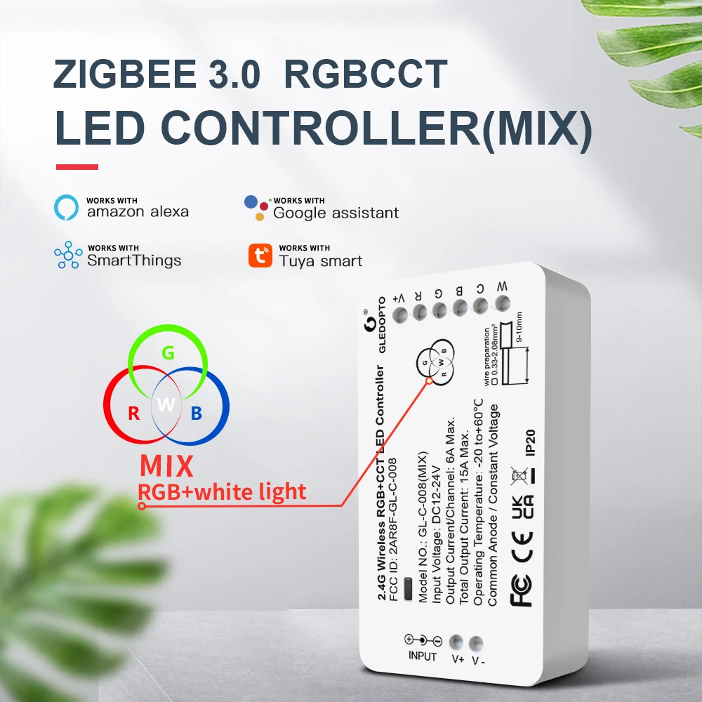 

GLEDOPTO Smart Home ZigBee LED Strip Controller RGB CCT Color White Light Mix Homey Alexa Tuya SmartThings App Voice Control