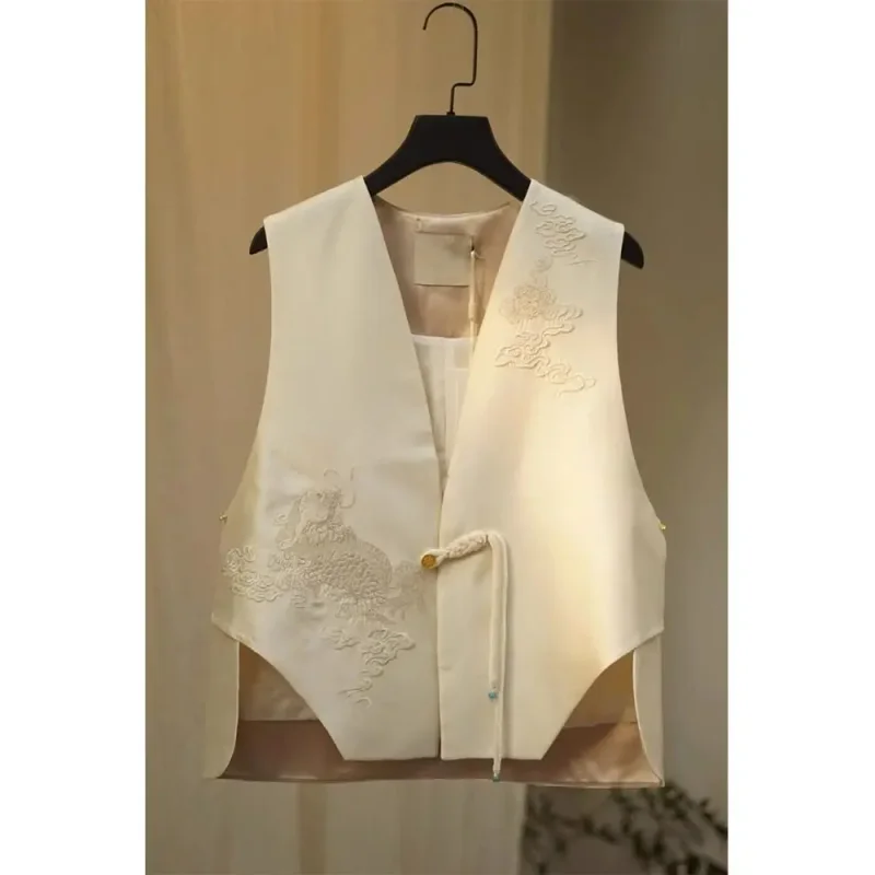 

Embroidery Retro Vest Women Loose Sleeveless Embroidered V Neck Tops Chinese Style Ethnic Vintage Tang Vest Symmer New Fashion