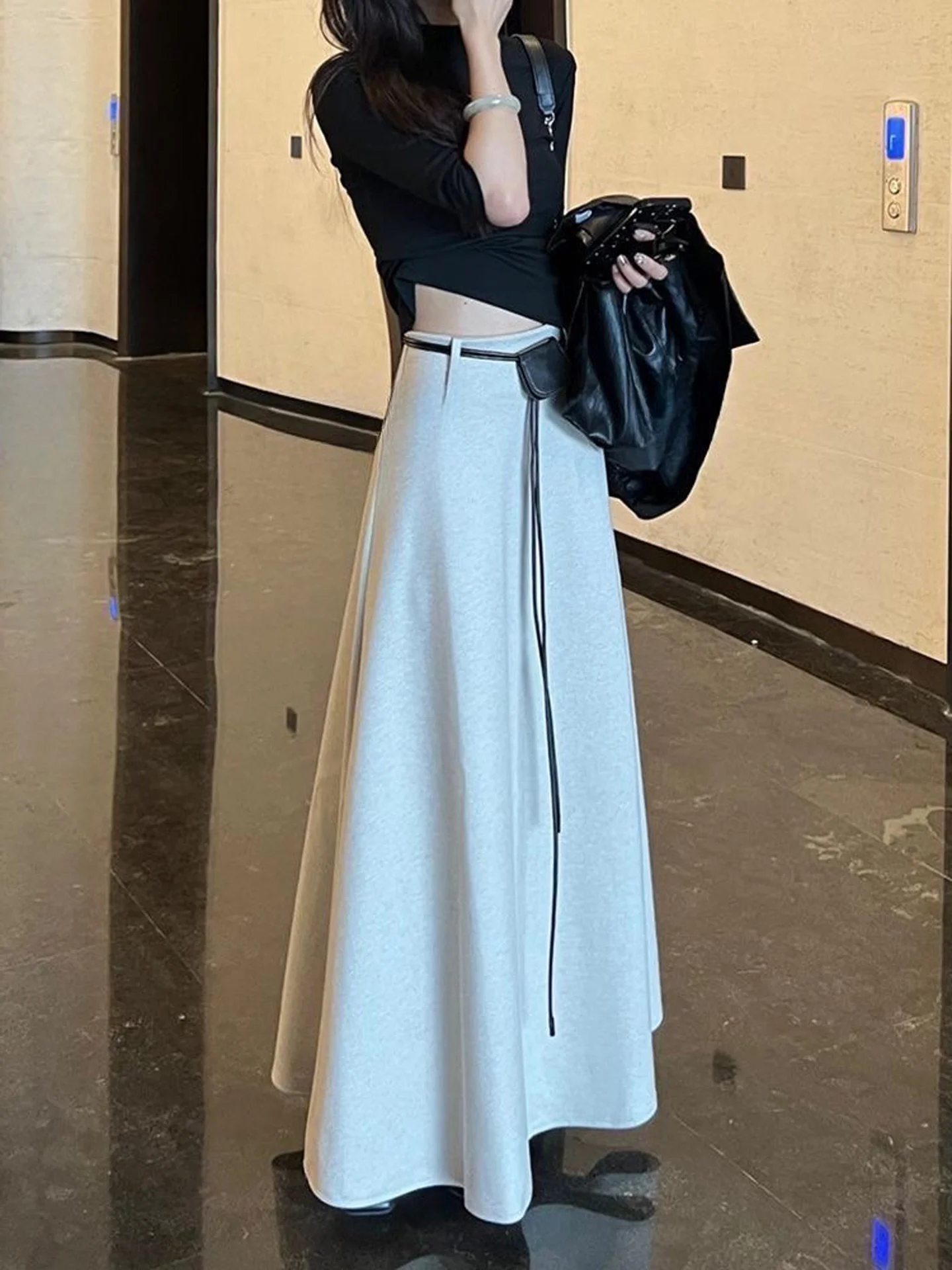 Comfortable High Waist A-Line Midi Skirt Women's Loose Casual Style Autumn Winter New Fashion plus Size Slimming Skirt