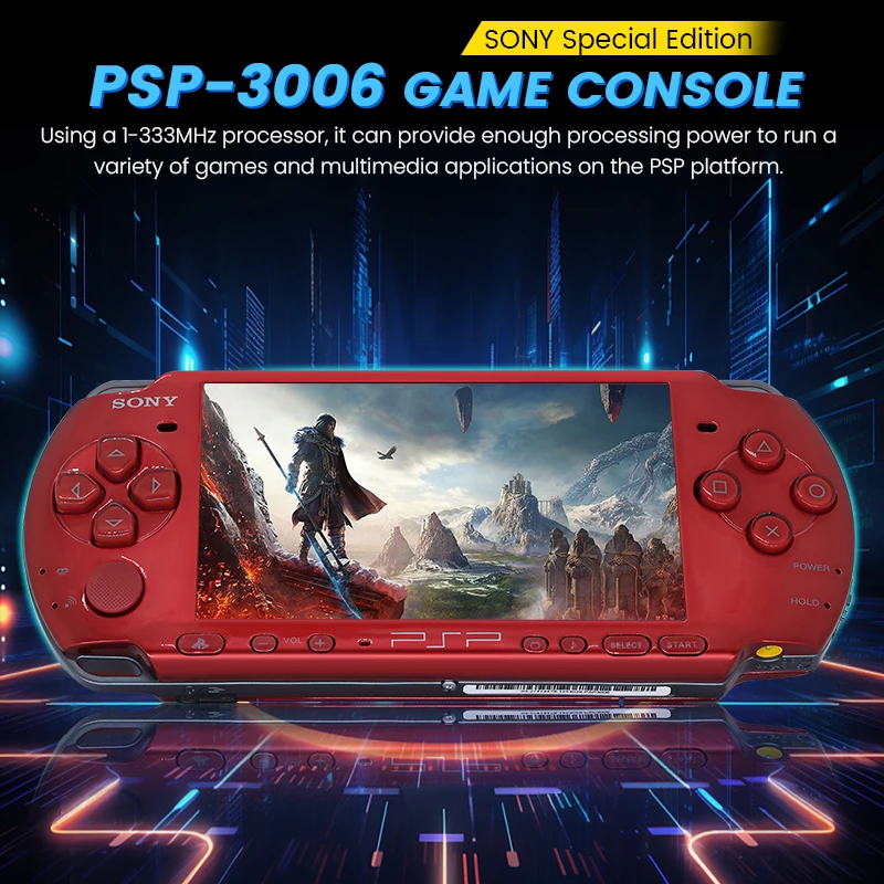 Sony PSP 3000 Handheld Game Console (PSP-3006) Original PlayStation PSP3006 RADIANT RED Game Console+(Free Games)