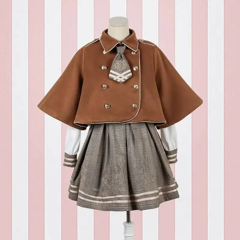 2025 NUOVO Vestito Lolita Detective Bear Cospaly Stile Preppy delle Donne Cravatta al Collo Abiti a Maniche Lunghe e Mantello di Lana Dropshipping