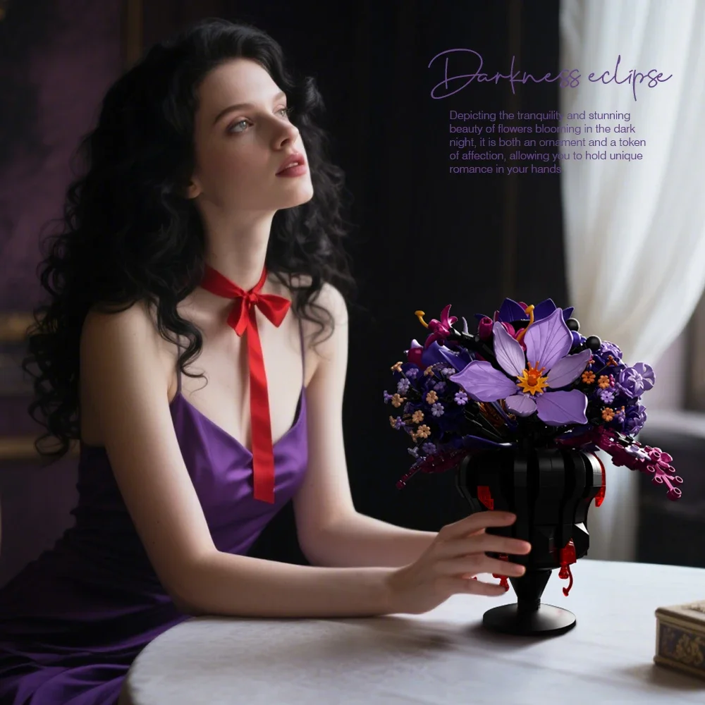 947 قطعة باقة زهور رومانسية اللبنات الحفاظ على الزهور زهرية نموذج الطوب سطح المكتب الديكور الاطفال لتقوم بها بنفسك اللعب هدية عيد #5