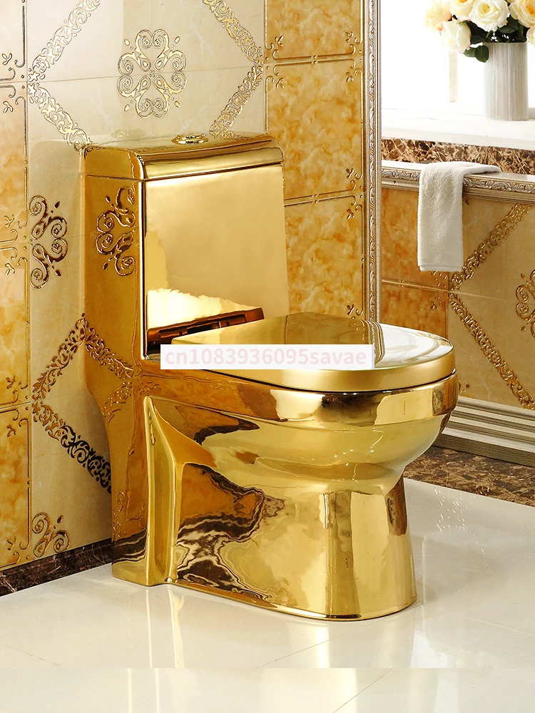 

Tuhao Gold Toilet Ktv Hotel Pumping Golden Toilet Color Siphon Ceramic Water-Saving Toilet