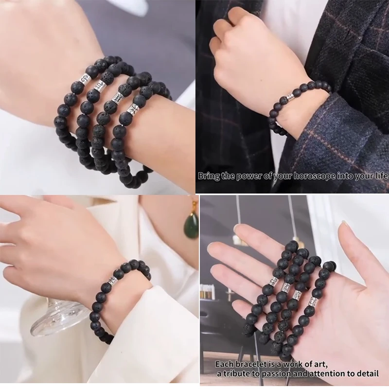 12 Zodiac Bracelet Natural Volcanic Stone Bracelet  Virgo Capricorn Taurus Aquarius Sagittarius Cancer Aries Pisces Gemini Libra