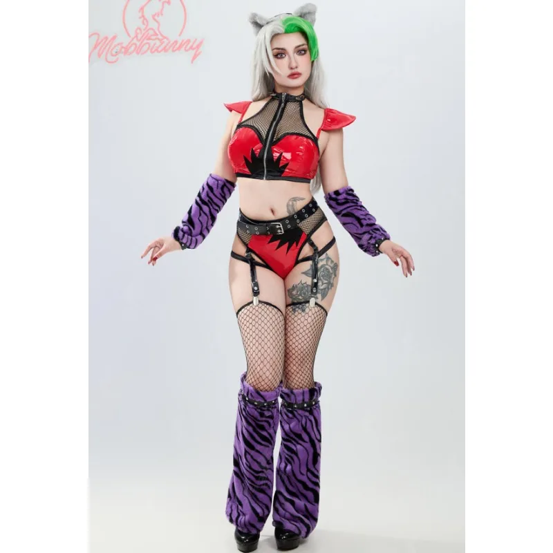 

Mobbunny Women Security Wolf Derivative Sexy Lingerie Set Short Top and Shorts with Headband and Belt Halloween Cosplay Costume