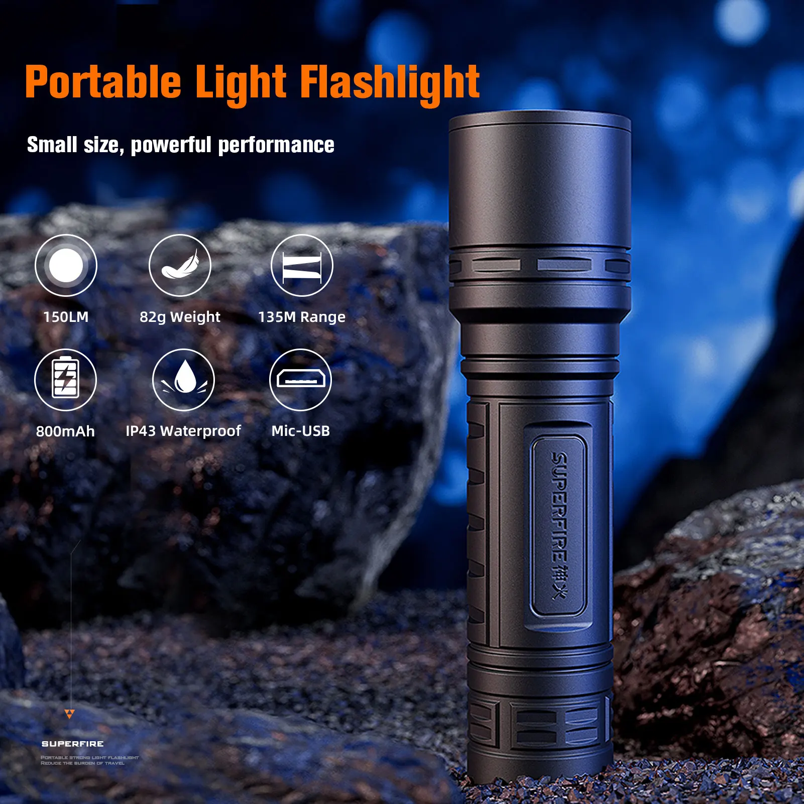 SUPERFIRE S33-X Mini LED Flashlight Rechargeable Torch 7W Super Bright 4 lighting modes Portable for Camping Fishing Light