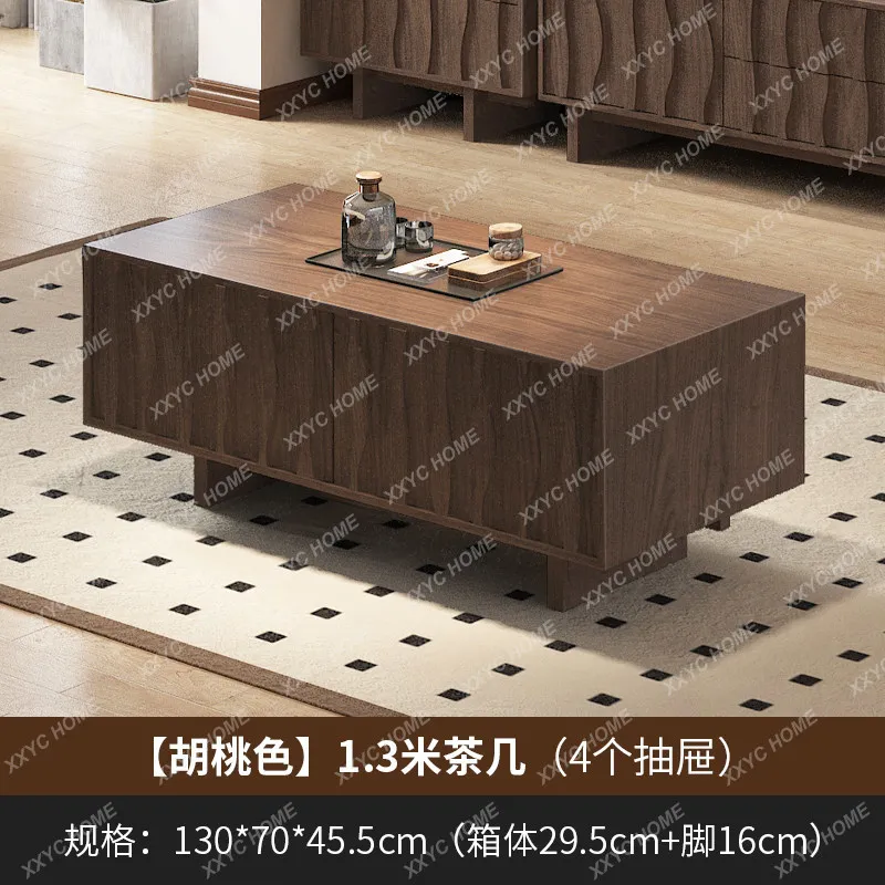 X-S Medieval black walnut color coffee table, retro wabi sandy wind solid wood living room home minimalist tea table HG
