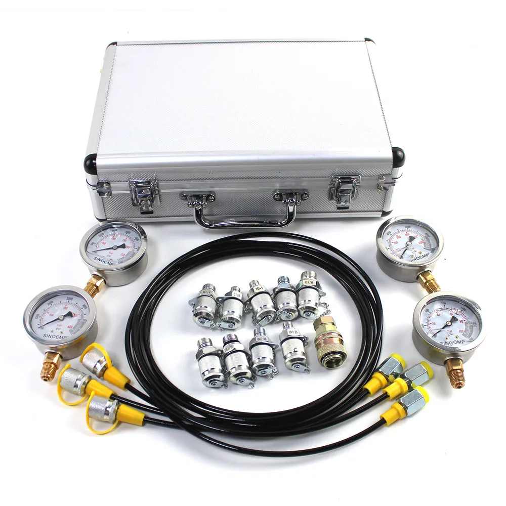 Hydraulic Pressure Test Gauge Kit W/ 4 Gauges 10/25/40/60 Mpa Diagnostic tools W/ Silver Alloy Case for CAT/John Deere Excavator