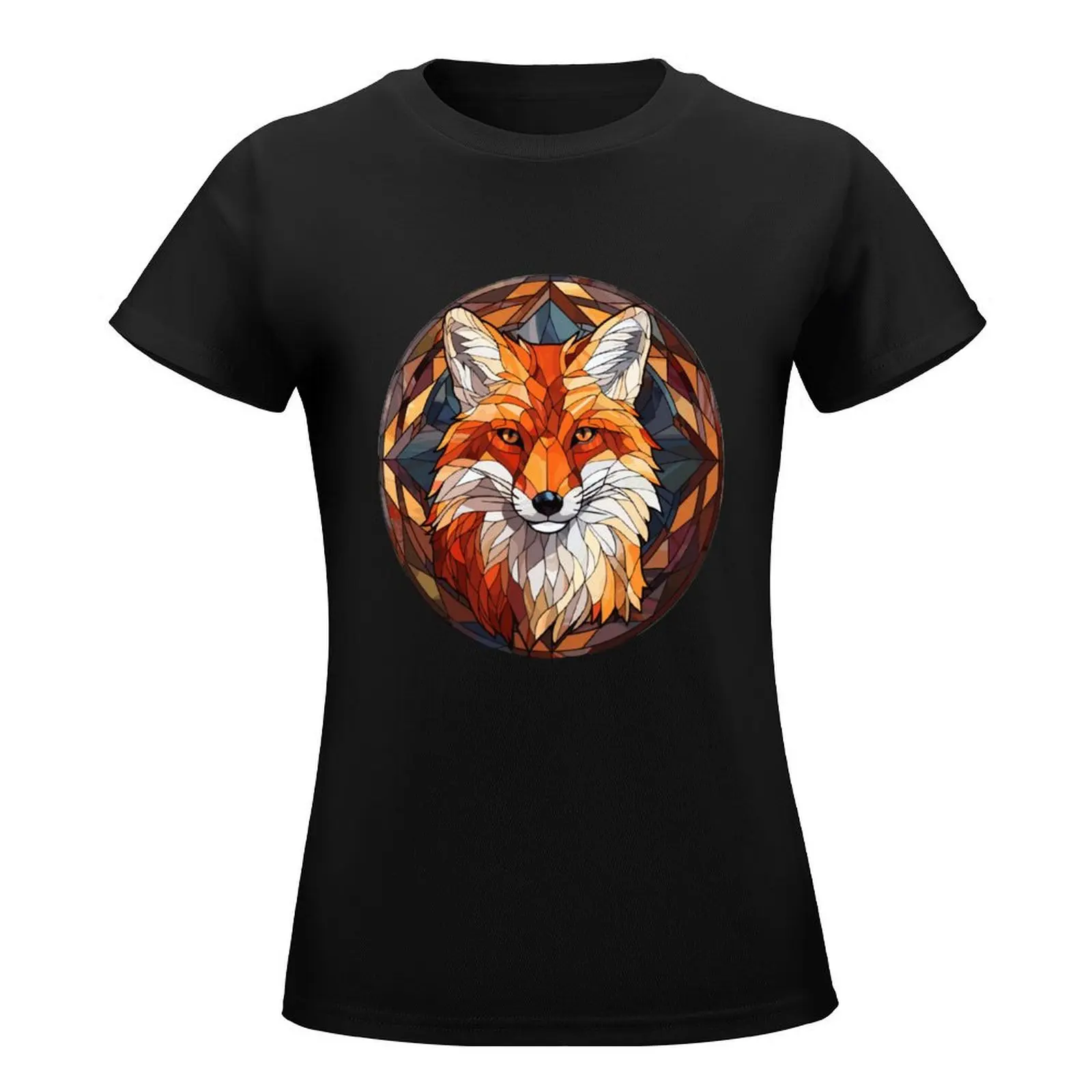 Fox Stained Glass T-Shirt vintage clothes customs design your own anime plus size tops Women t shirt