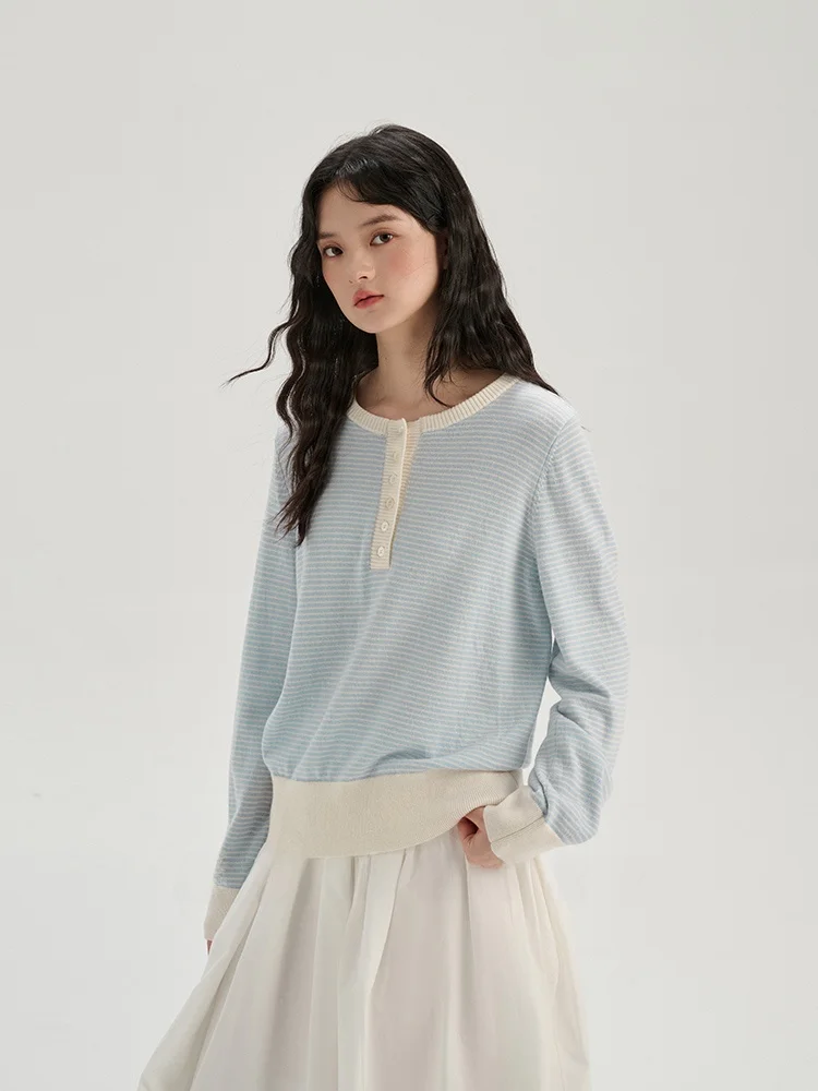 

Zhixi 00% шерсть, прецизионный вязаный свитер в полоску Ne Long Sve, женский повседневный свитер средней длины, осенняя мода