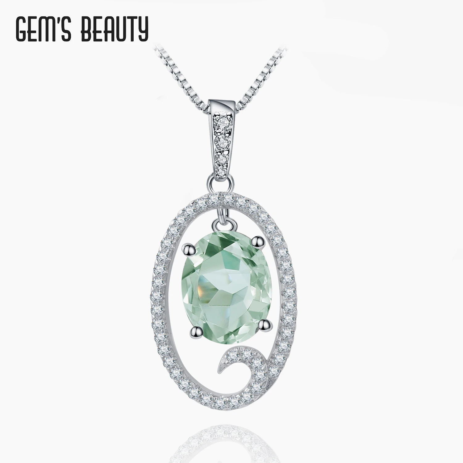 

Gem's Beauty 925 Sterling Silver Zircon Halo Pendant Necklaces Natural Green Amethyst Necklaces For Women Fine Jewelry