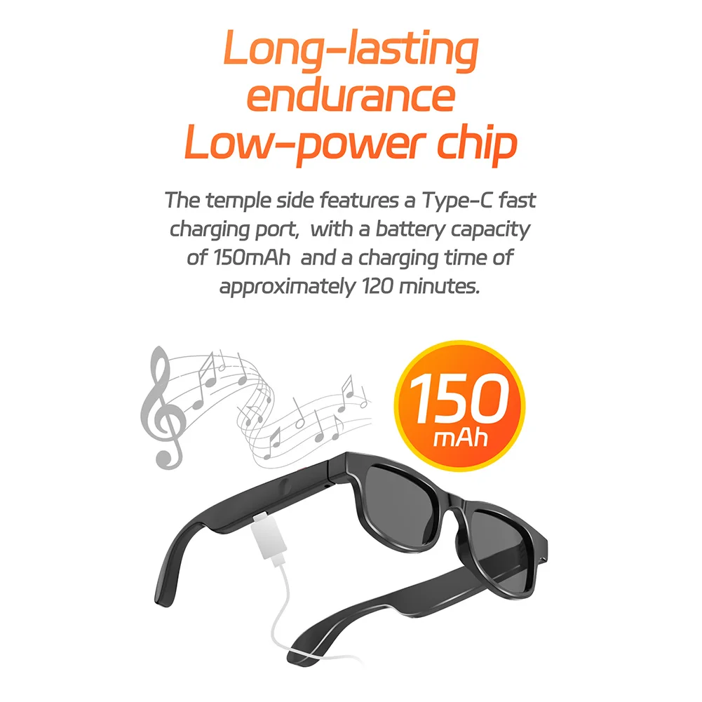 نظارات ذكية لترجمة الذكاء الاصطناعي مع 144 لغة نظارات شمسية صوتية ذكية وميكروفون مدمج ومكبرات صوت للرجال/النساء