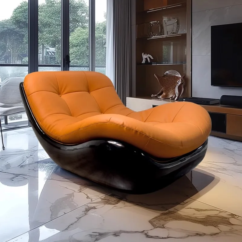 

Leisure sofa Italian light luxury high-end single reclining and sleeping master bedroom lazy fiberglass base leather lying