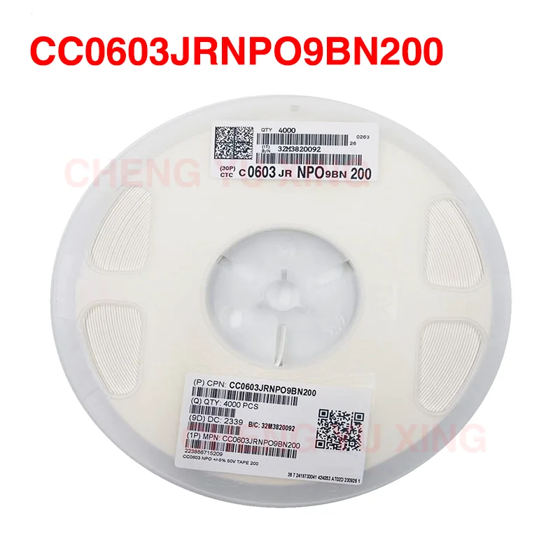 

CC0603JRNPO9BN200,0603 20PF NPO 50 в, 4000 шт., конденсатор 0603 SMD