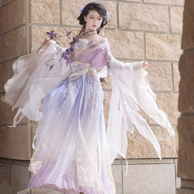 

Hanfu lotus Tang style elements chest length skirt improved version waist length skirt costume ancient clothes Chinese Hanfu